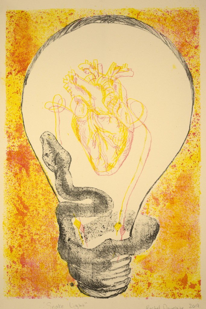 Snake and bulb, lithograph, 13 x 20